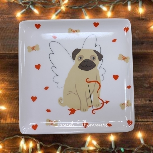 Isaac MIZRAHI Dog PUGS & KISSES 19" MELAMINE SERVING TRAY & PLATE SET New - Picture 6 of 12
